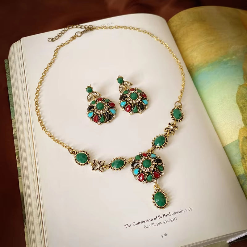 Rhinestone and Pearl Rectangular Earrings and Necklace Set - Vintage Choker Jewelry for Weddings - Light Luxury Accessory (3 Pieces)