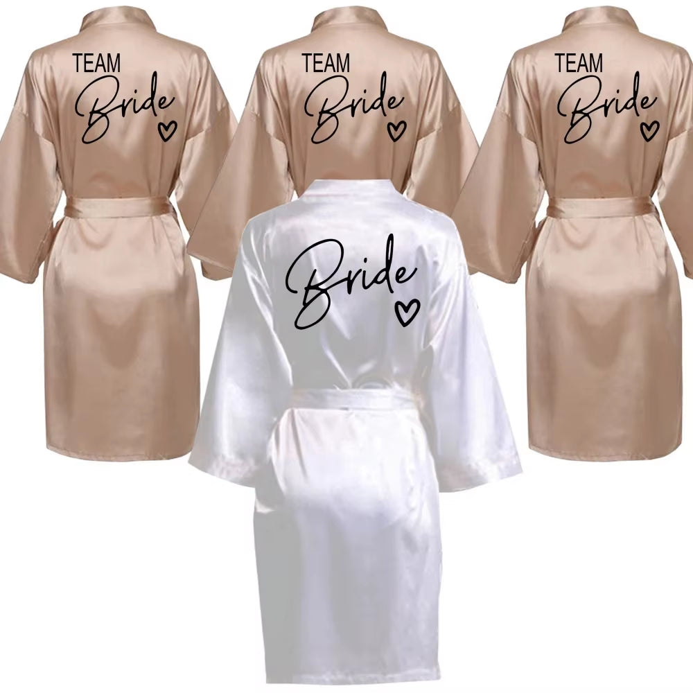 Bridesmaid Satin Kimono Robe with Black Lettering - Team Bride Bathrobe SP003