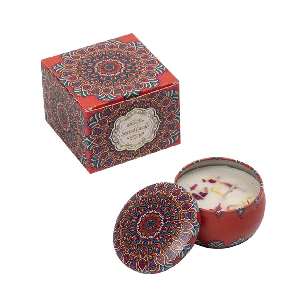 Natural Plant Wax Scented Candle with Essential Oils - Floral Aroma in Retro Decorative Tin for Home, Office, Bathroom, and Camping Gift