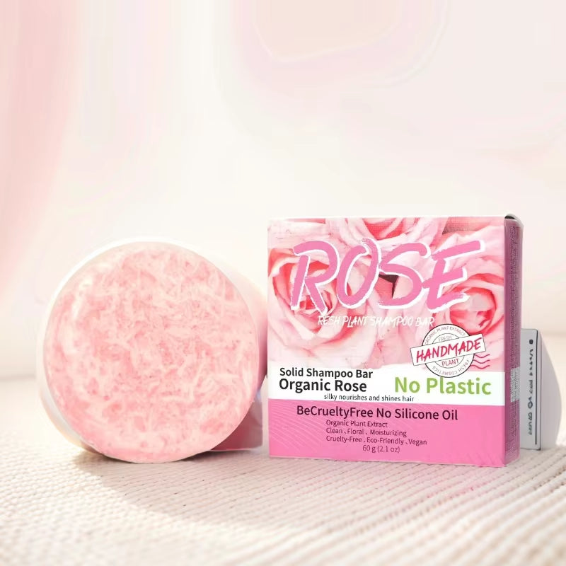 Pink Rose Shampoo Bar with Essential Oils - Handmade Nourishing Soap for Oil Control and Stain Removal with Floral Fragrance