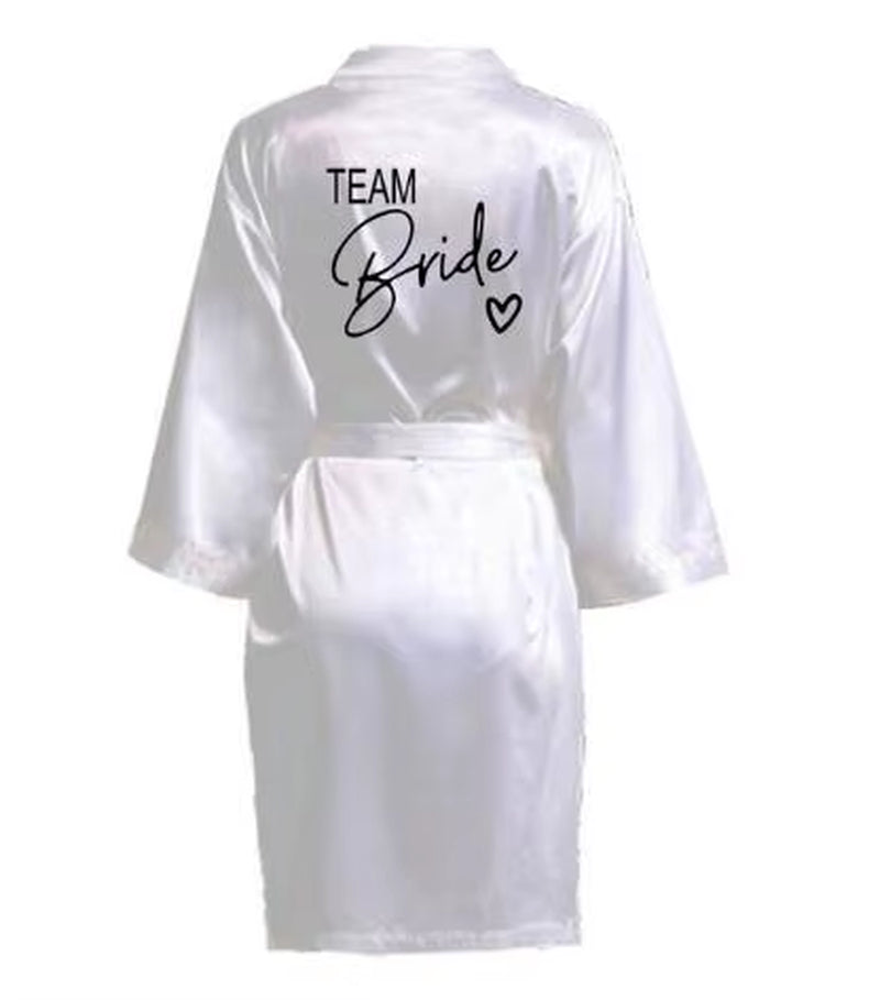 Bridesmaid Satin Kimono Robe with Black Lettering - Team Bride Bathrobe SP003