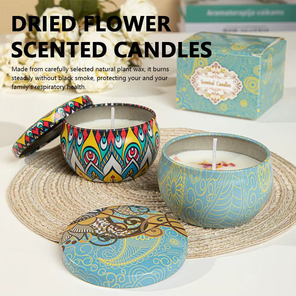 Natural Plant Wax Scented Candle with Essential Oils - Floral Aroma in Retro Decorative Tin for Home, Office, Bathroom, and Camping Gift