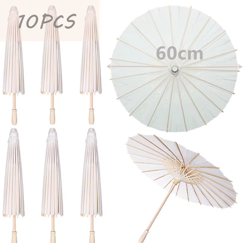 White Paper Umbrellas - 10 to 50 Pieces, 60/80 cm Chinese Parasol Photography Props for Summer Events, Weddings, and Baby Showers