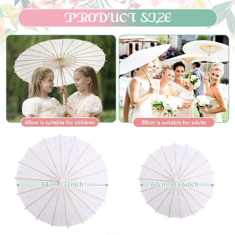 White Paper Umbrellas - 10 to 50 Pieces, 60/80 cm Chinese Parasol Photography Props for Summer Events, Weddings, and Baby Showers