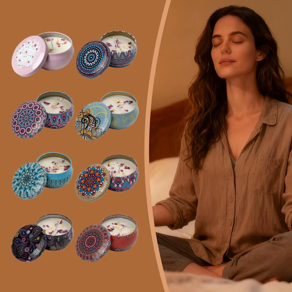 Natural Plant Wax Scented Candle with Essential Oils - Floral Aroma in Retro Decorative Tin for Home, Office, Bathroom, and Camping Gift