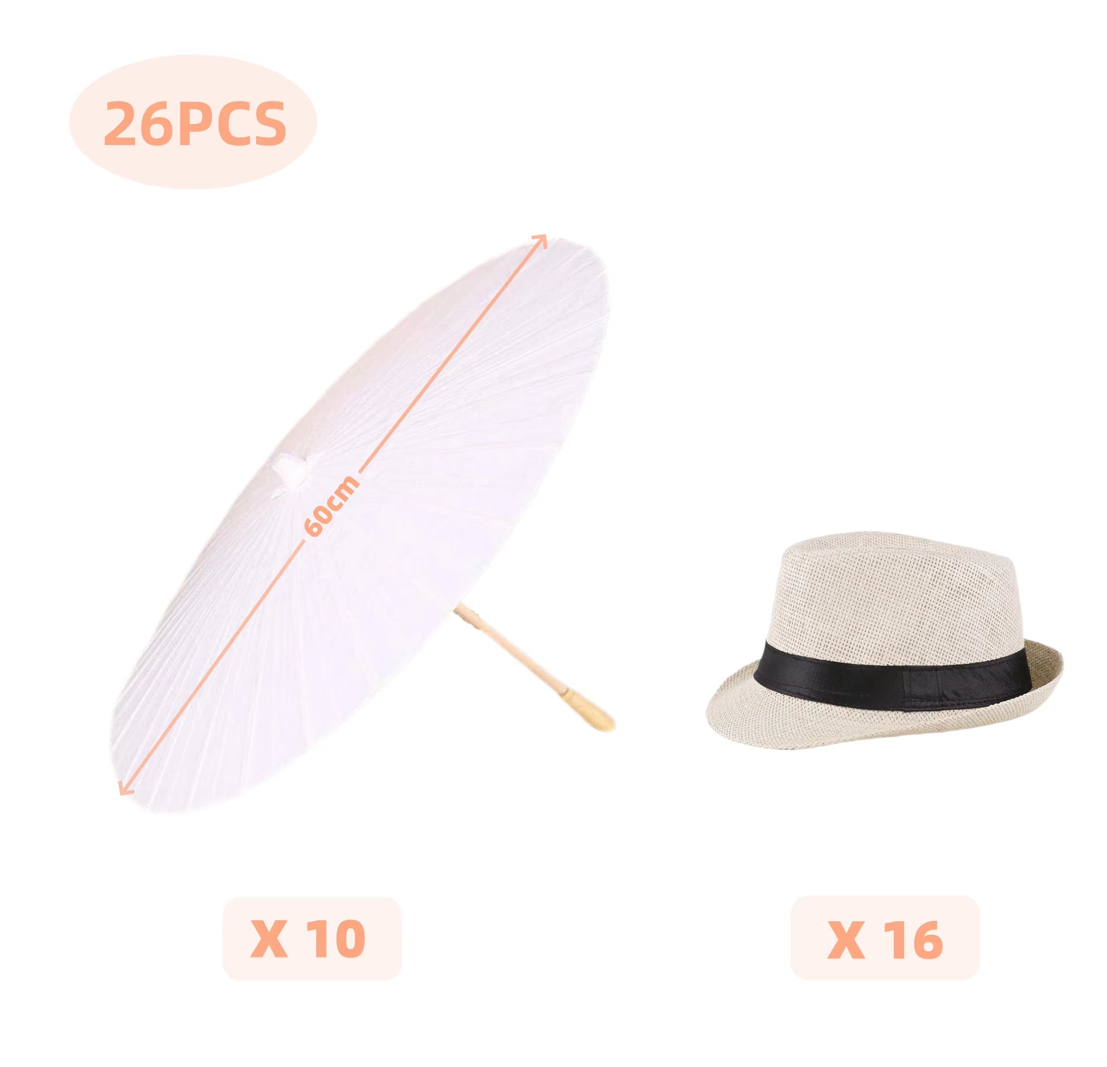 White Paper Umbrellas - 10 to 50 Pieces, 60/80 cm Chinese Parasol Photography Props for Summer Events, Weddings, and Baby Showers