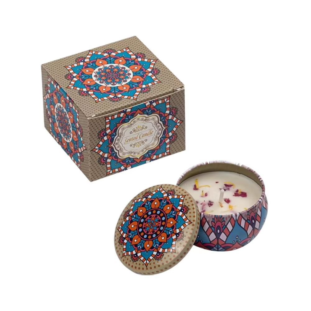 Natural Plant Wax Scented Candle with Essential Oils - Floral Aroma in Retro Decorative Tin for Home, Office, Bathroom, and Camping Gift