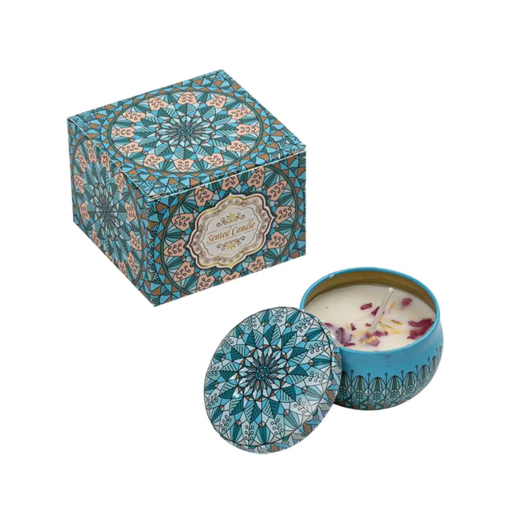 Natural Plant Wax Scented Candle with Essential Oils - Floral Aroma in Retro Decorative Tin for Home, Office, Bathroom, and Camping Gift