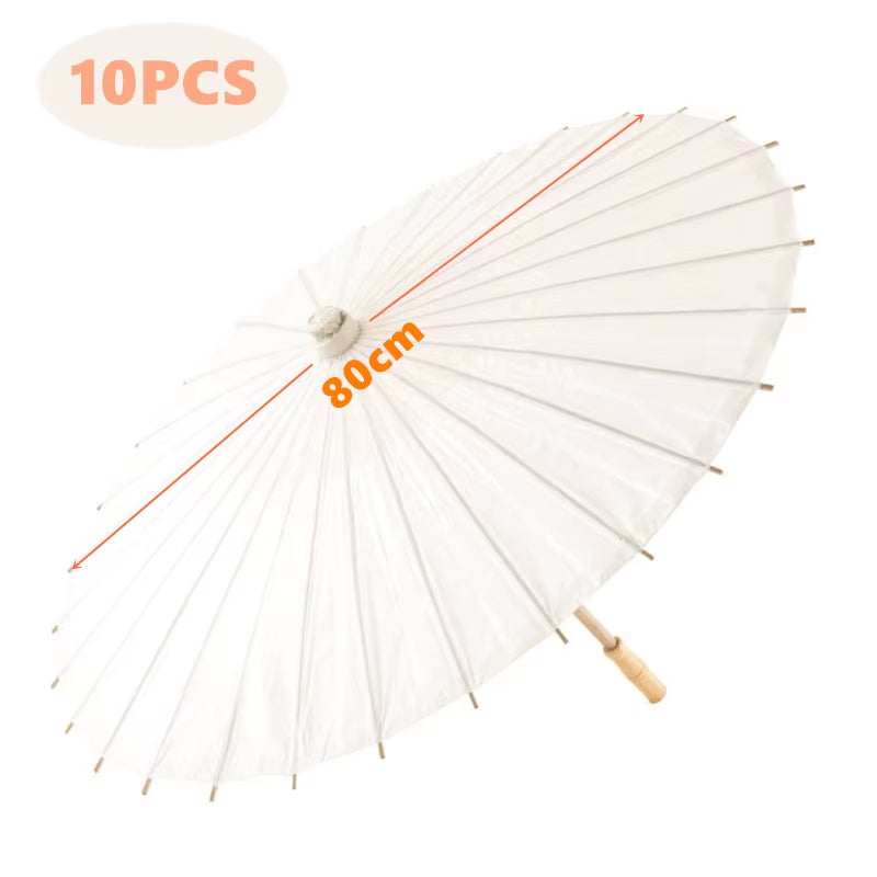 White Paper Umbrellas - 10 to 50 Pieces, 60/80 cm Chinese Parasol Photography Props for Summer Events, Weddings, and Baby Showers