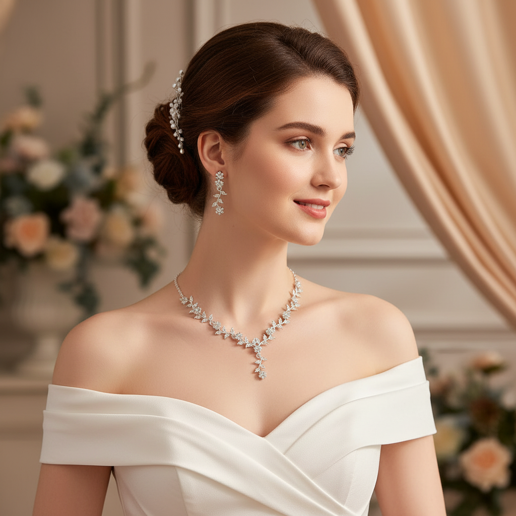 3-Piece Women's Fashion Floral Necklace and Earring Jewelry Set Ideal for Weddings, Parties, and Festival Gifts