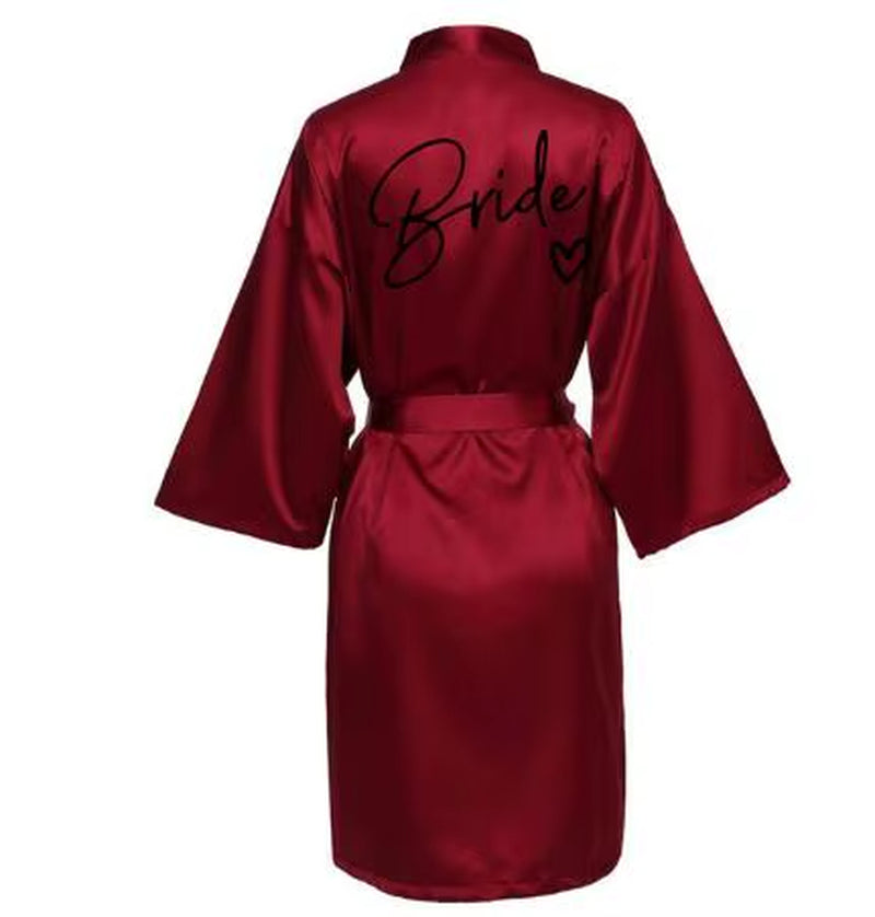 Bridesmaid Satin Kimono Robe with Black Lettering - Team Bride Bathrobe SP003