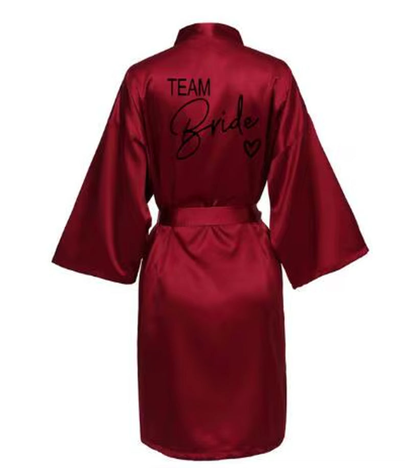 Bridesmaid Satin Kimono Robe with Black Lettering - Team Bride Bathrobe SP003