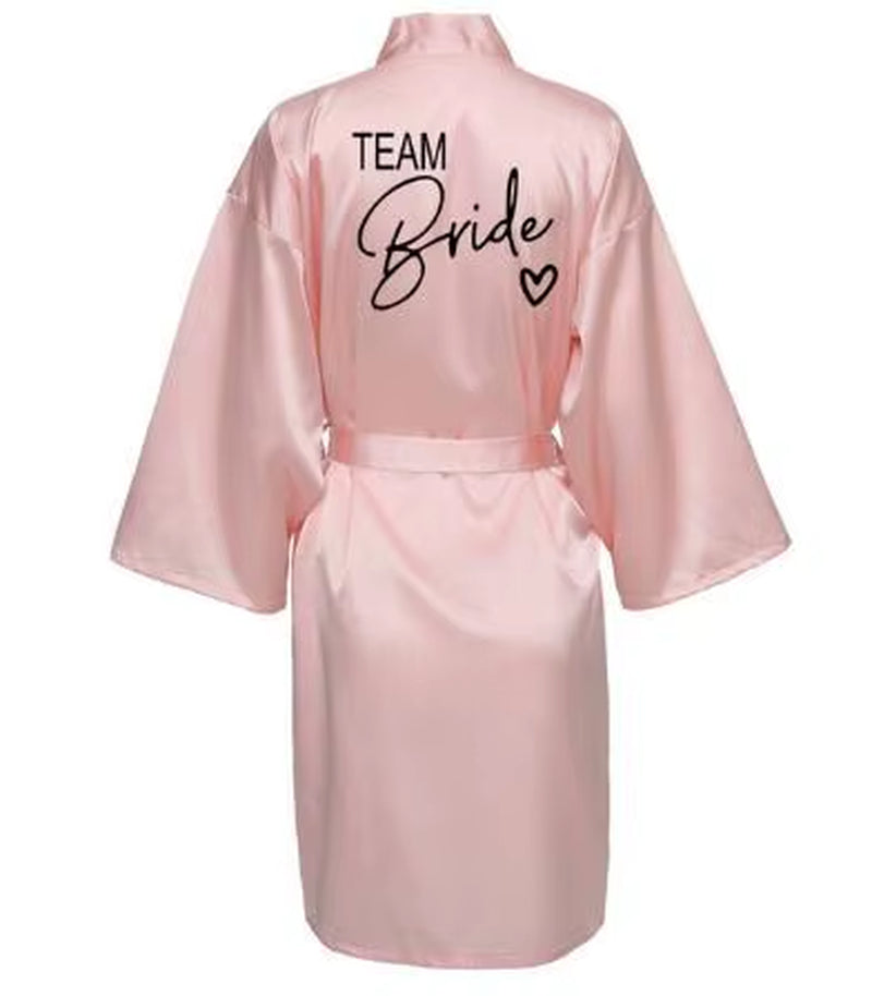 Bridesmaid Satin Kimono Robe with Black Lettering - Team Bride Bathrobe SP003