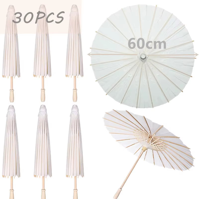 White Paper Umbrellas - 10 to 50 Pieces, 60/80 cm Chinese Parasol Photography Props for Summer Events, Weddings, and Baby Showers