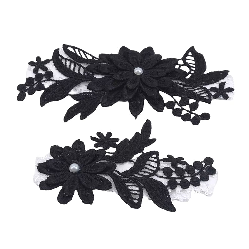 Elegant Lace 2-Piece Wedding Garter Set with Floral Embroidery for Brides