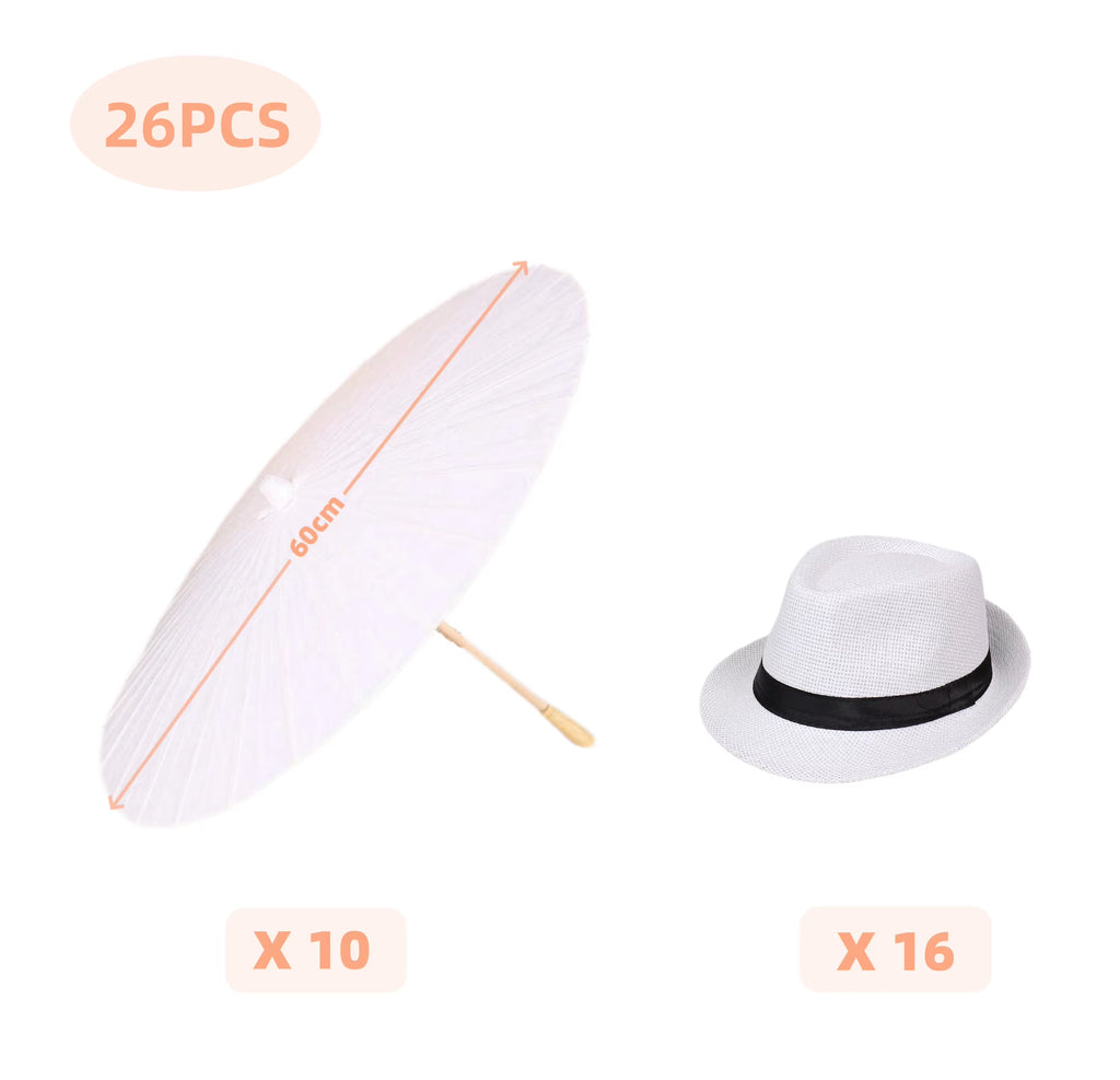White Paper Umbrellas - 10 to 50 Pieces, 60/80 cm Chinese Parasol Photography Props for Summer Events, Weddings, and Baby Showers