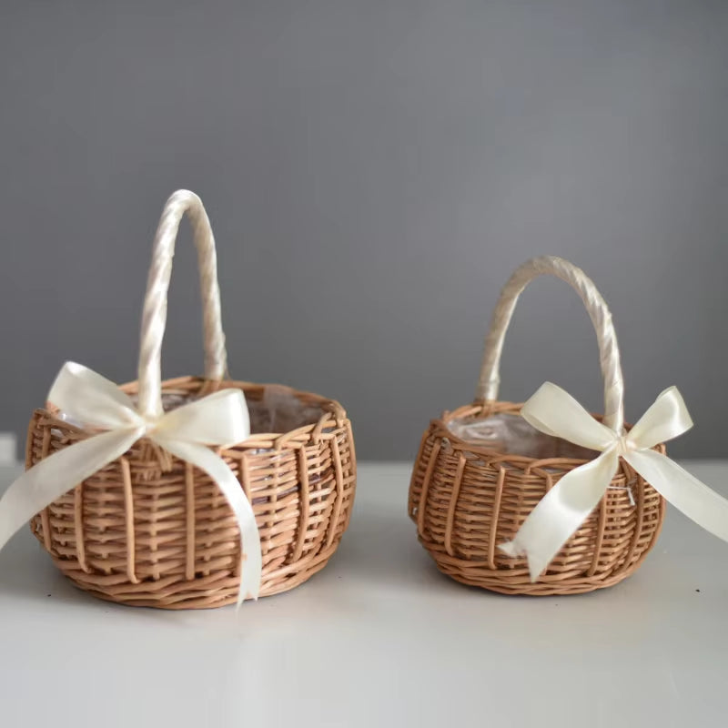 Handcrafted Woven Rattan Flower Basket for Home and Wedding Decor