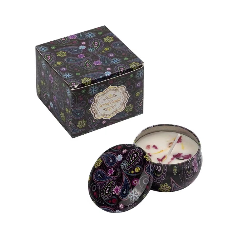 Natural Plant Wax Scented Candle with Essential Oils - Floral Aroma in Retro Decorative Tin for Home, Office, Bathroom, and Camping Gift