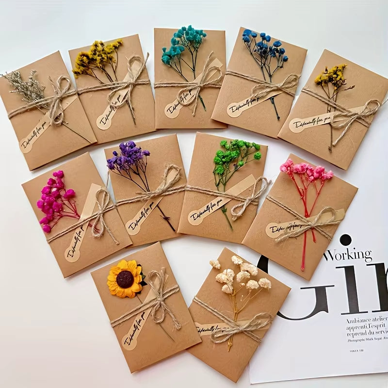 Handcrafted Kraft Paper Greeting Cards with Floral Designs for Birthdays and Christmas - Thank You and Blessing Cards with an Angel Theme