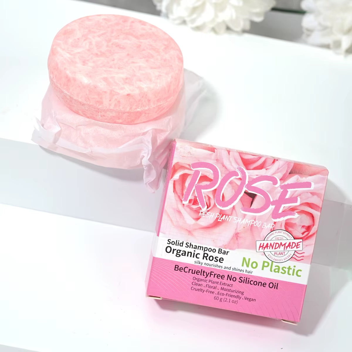 Pink Rose Shampoo Bar with Essential Oils - Handmade Nourishing Soap for Oil Control and Stain Removal with Floral Fragrance