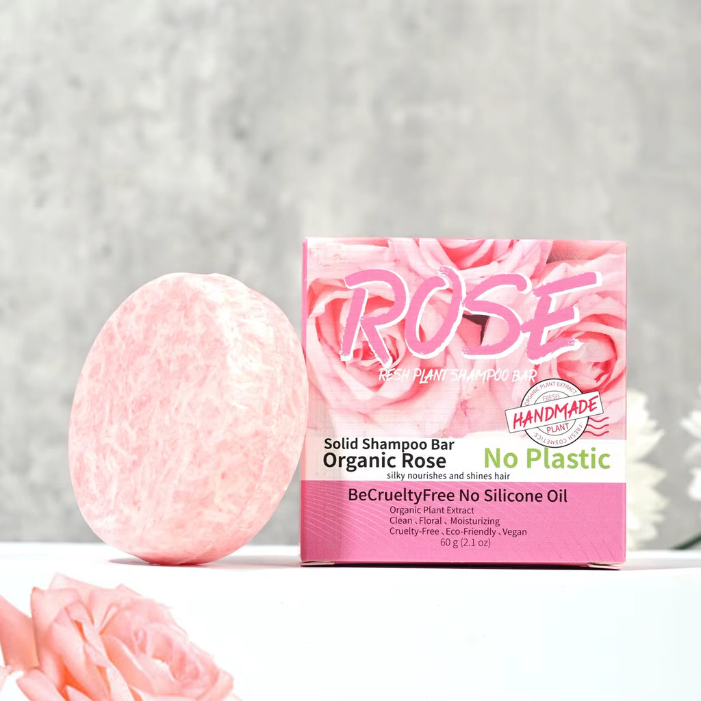 Pink Rose Shampoo Bar with Essential Oils - Handmade Nourishing Soap for Oil Control and Stain Removal with Floral Fragrance