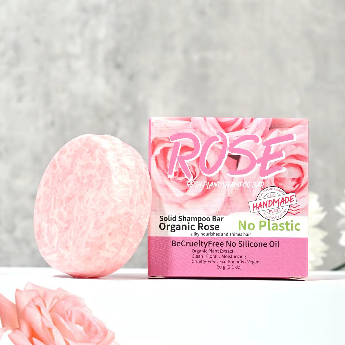 Pink Rose Shampoo Bar with Essential Oils - Handmade Nourishing Soap for Oil Control and Stain Removal with Floral Fragrance