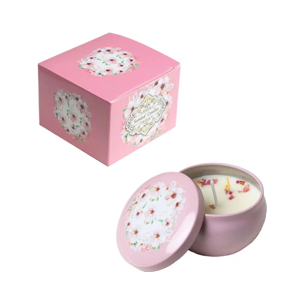 Natural Plant Wax Scented Candle with Essential Oils - Floral Aroma in Retro Decorative Tin for Home, Office, Bathroom, and Camping Gift