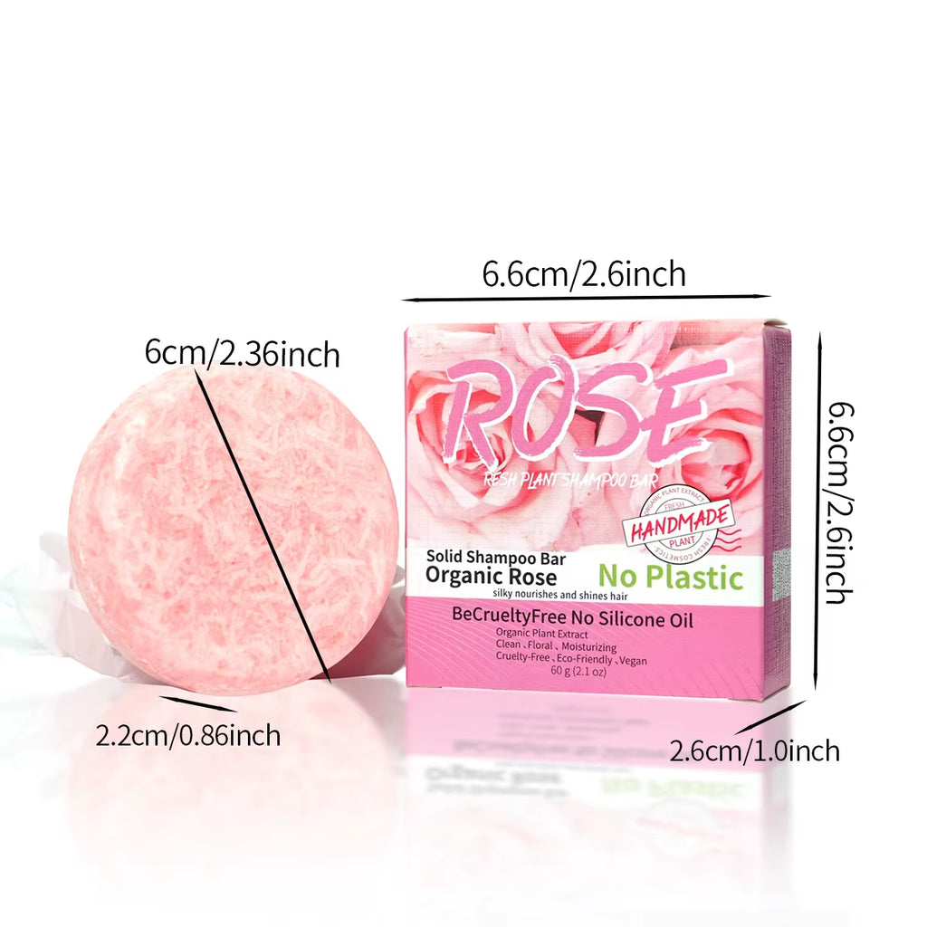 Pink Rose Shampoo Bar with Essential Oils - Handmade Nourishing Soap for Oil Control and Stain Removal with Floral Fragrance