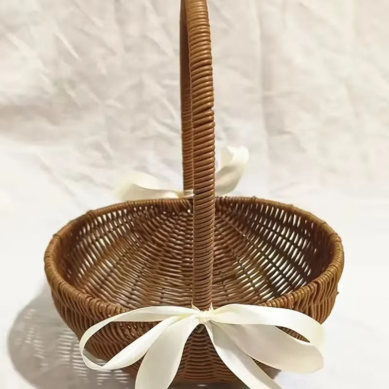 Cesto Di Fiori Intrecciato a Mano Da 1 Pezzo, Cesto Intrecciato a Mano Con Fiori Artificiali Secchi Con Decorazione Floreale, Cesto Di Frutta Fatto a Mano