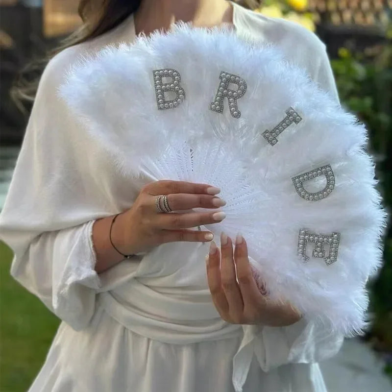 Pearl Feather Fan for Elegant Brides