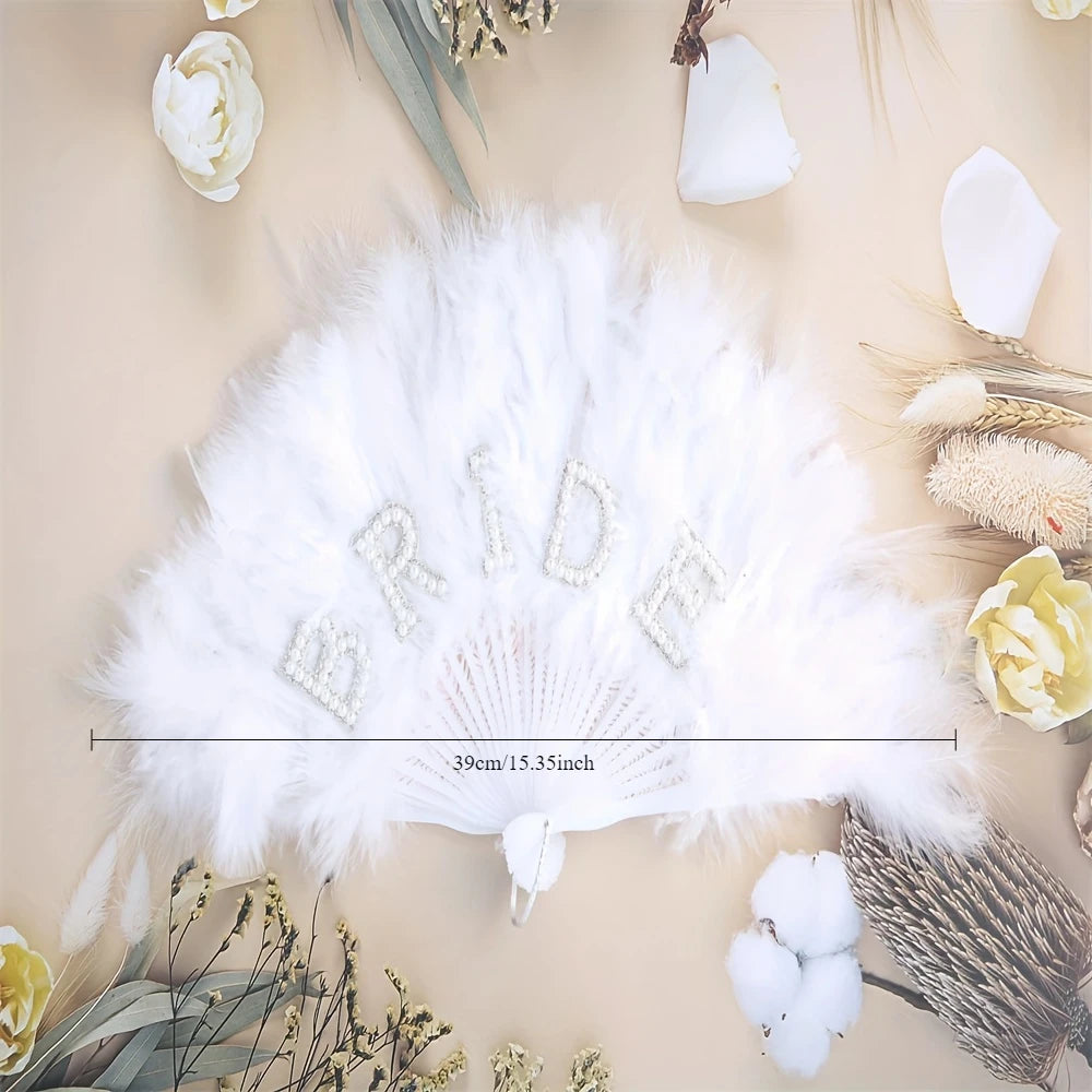 Pearl Feather Fan for Elegant Brides