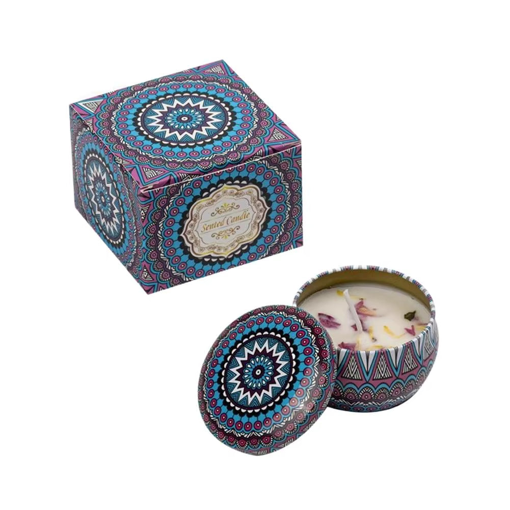 Natural Plant Wax Scented Candle with Essential Oils - Floral Aroma in Retro Decorative Tin for Home, Office, Bathroom, and Camping Gift