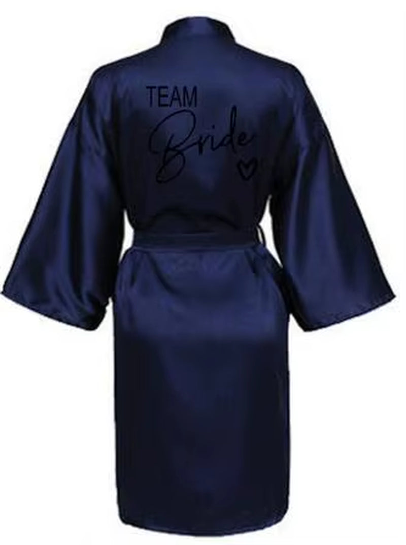 Bridesmaid Satin Kimono Robe with Black Lettering - Team Bride Bathrobe SP003