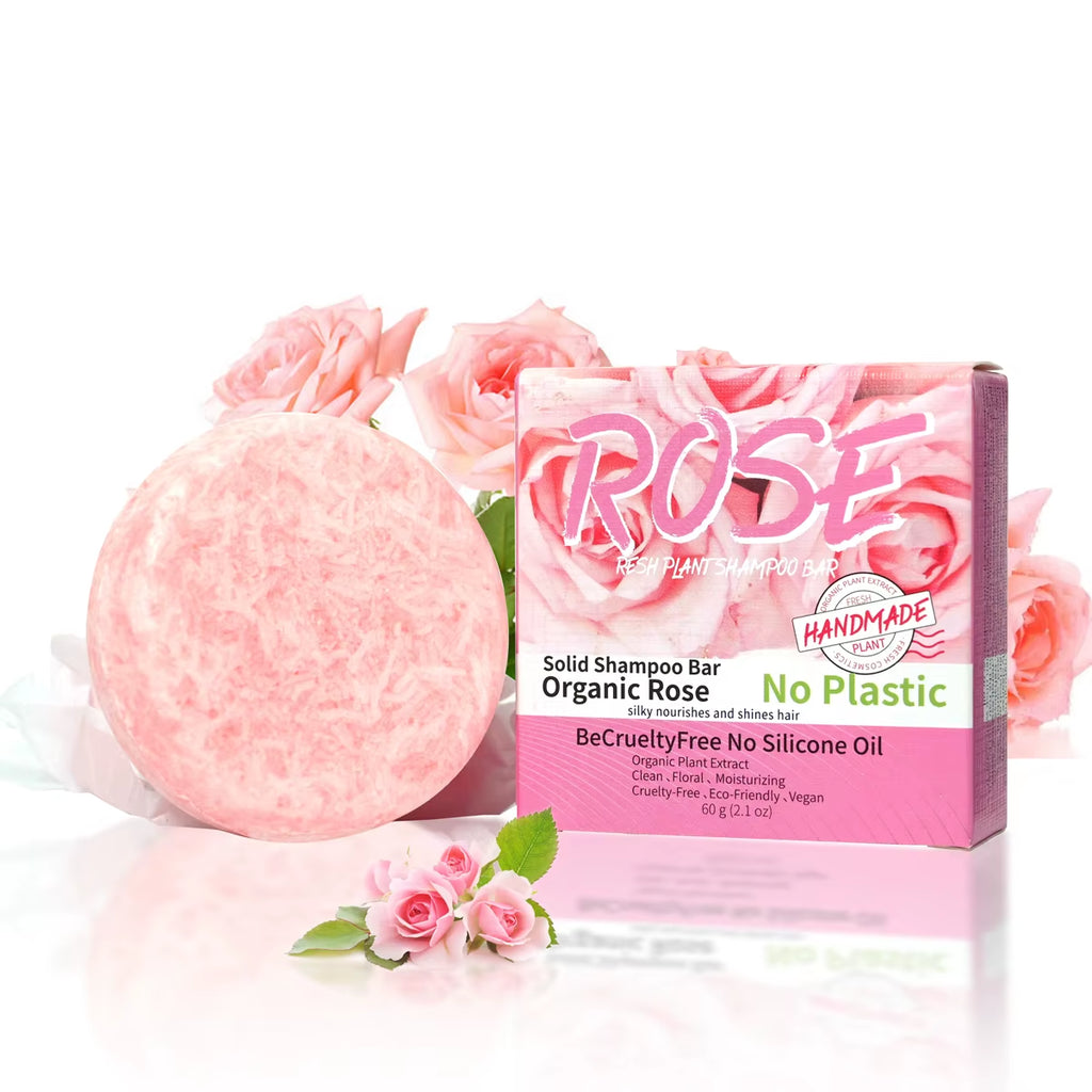 Pink Rose Shampoo Bar with Essential Oils - Handmade Nourishing Soap for Oil Control and Stain Removal with Floral Fragrance
