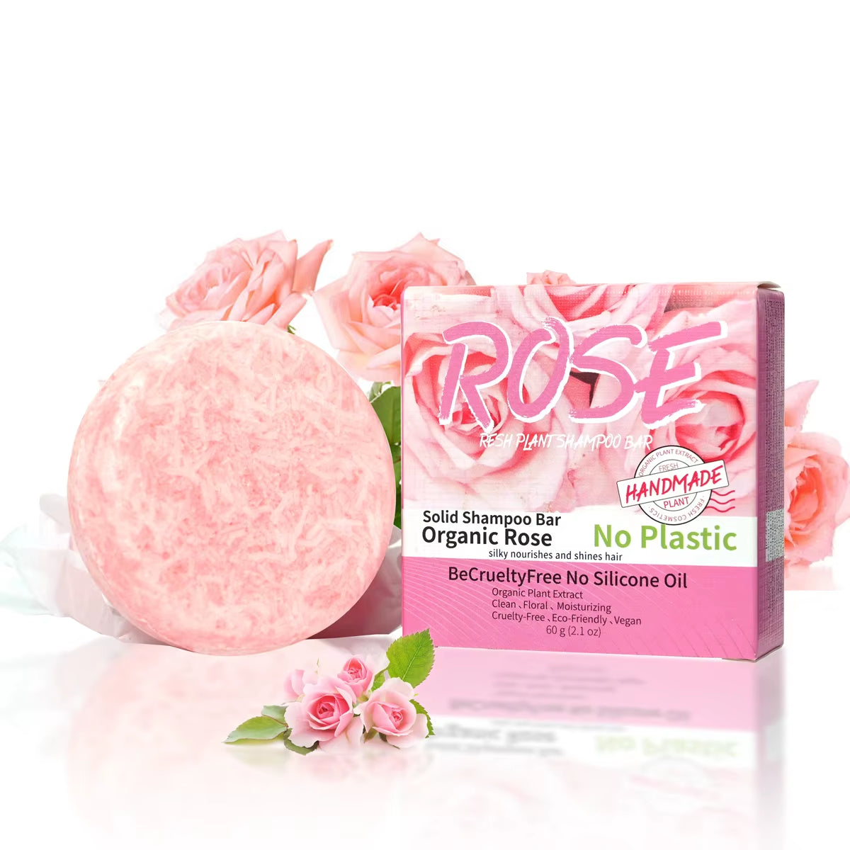 Pink Rose Shampoo Bar with Essential Oils - Handmade Nourishing Soap for Oil Control and Stain Removal with Floral Fragrance