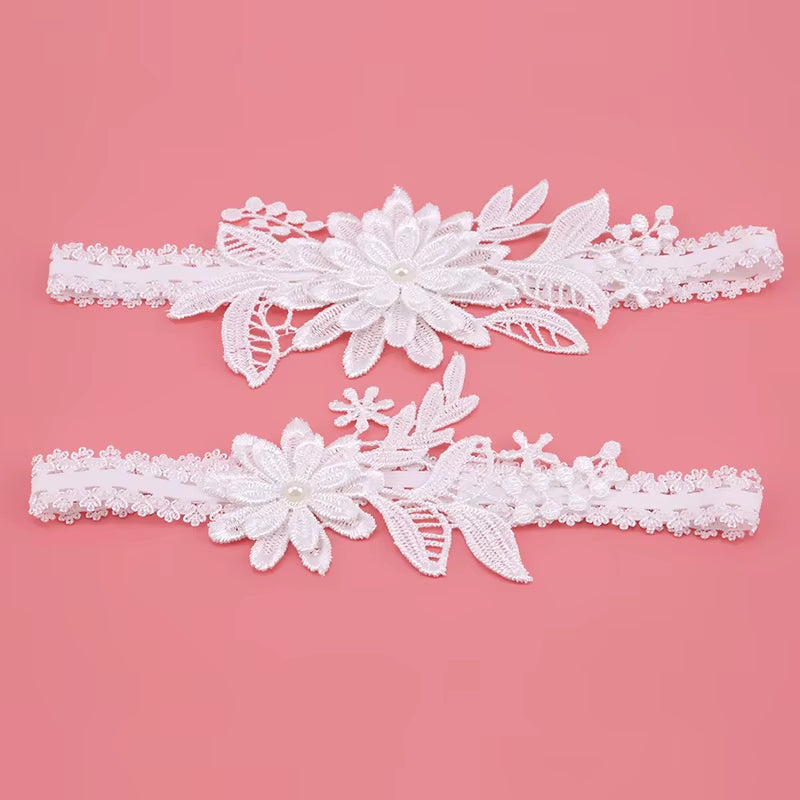 Elegant Lace 2-Piece Wedding Garter Set with Floral Embroidery for Brides