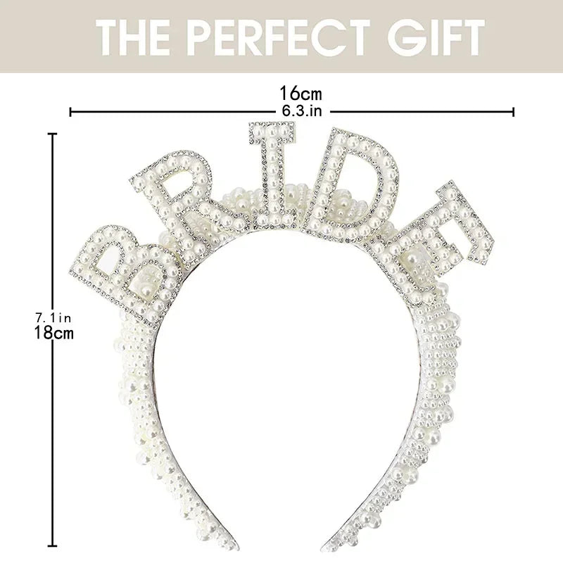 Bride to Be Pearl Crown Headband Bach Bachelorette Hen Party Bridal Shower Wedding Engagement Rehearsal Dinner Decoration Gift