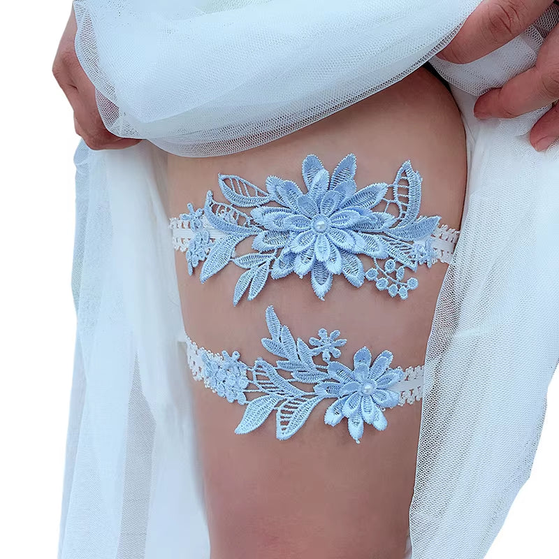 Elegant Lace 2-Piece Wedding Garter Set with Floral Embroidery for Brides
