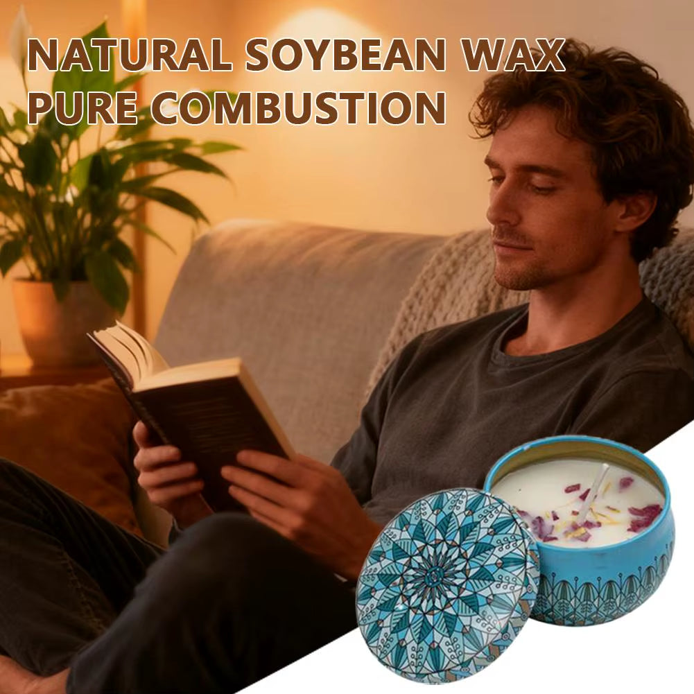 Natural Plant Wax Scented Candle with Essential Oils - Floral Aroma in Retro Decorative Tin for Home, Office, Bathroom, and Camping Gift