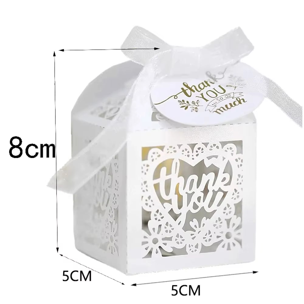 50-Piece Set of Laser-Cut Bride and Groom Wedding Favor Boxes for Sweets and Treats - Elegant Paper Packaging for Baby Showers and Special Events