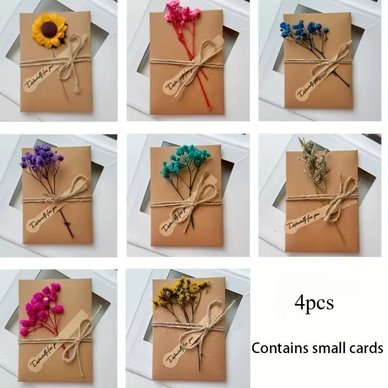 Handcrafted Kraft Paper Greeting Cards with Floral Designs for Birthdays and Christmas - Thank You and Blessing Cards with an Angel Theme