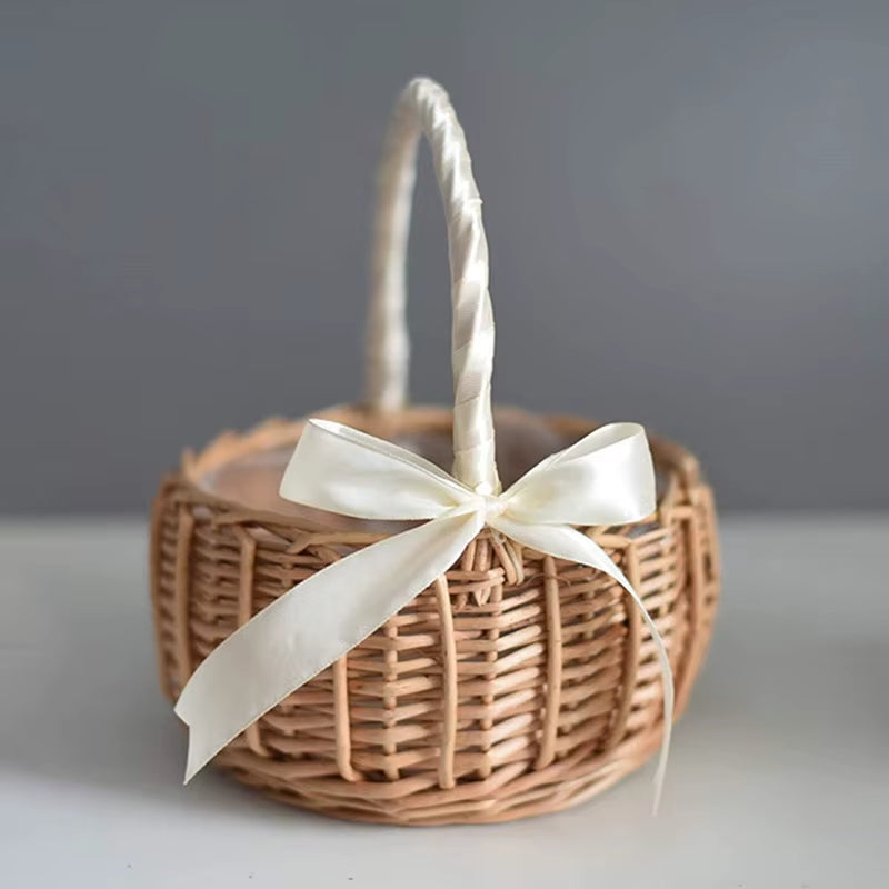 Handcrafted Woven Rattan Flower Basket for Home and Wedding Decor