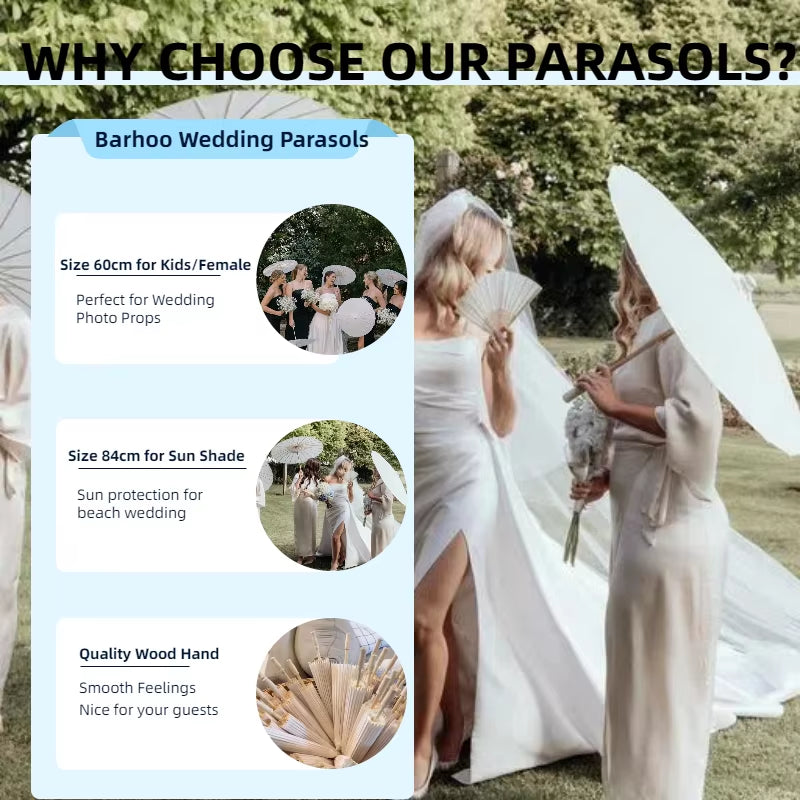 White Paper Umbrellas - 10 to 50 Pieces, 60/80 cm Chinese Parasol Photography Props for Summer Events, Weddings, and Baby Showers