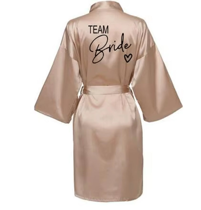 Bridesmaid Satin Kimono Robe with Black Lettering - Team Bride Bathrobe SP003