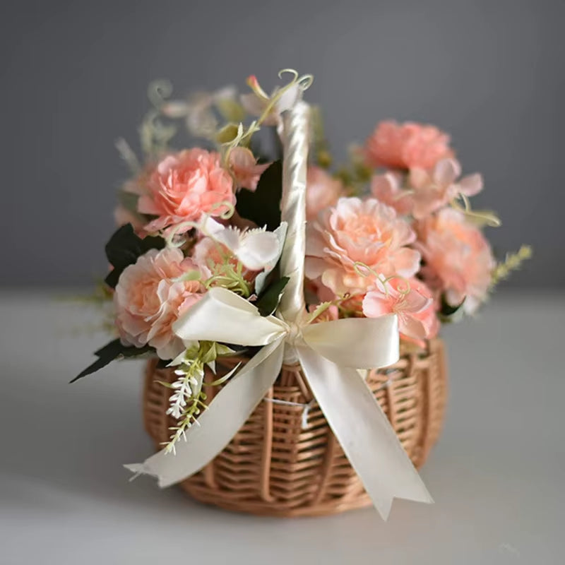 Handcrafted Woven Rattan Flower Basket for Home and Wedding Decor