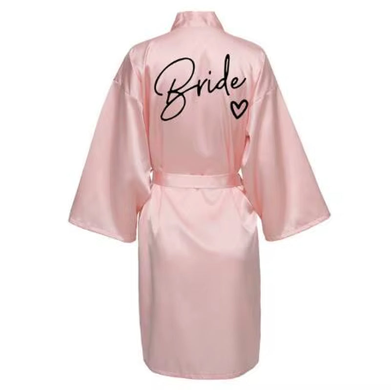 Bridesmaid Satin Kimono Robe with Black Lettering - Team Bride Bathrobe SP003