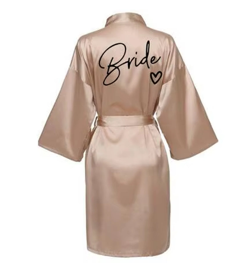 Bridesmaid Satin Kimono Robe with Black Lettering - Team Bride Bathrobe SP003