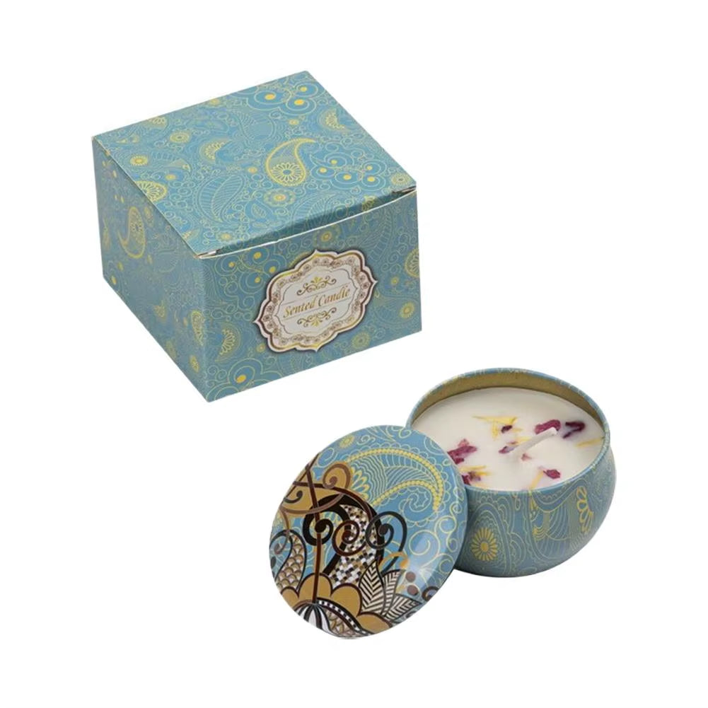 Natural Plant Wax Scented Candle with Essential Oils - Floral Aroma in Retro Decorative Tin for Home, Office, Bathroom, and Camping Gift