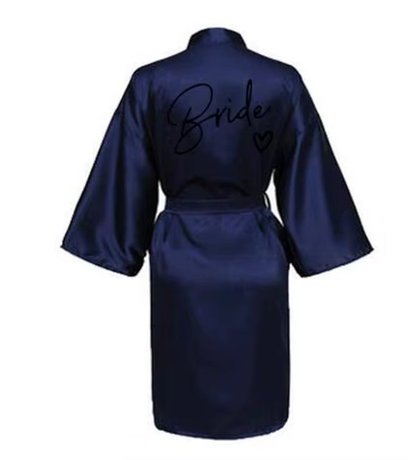 Bridesmaid Satin Kimono Robe with Black Lettering - Team Bride Bathrobe SP003