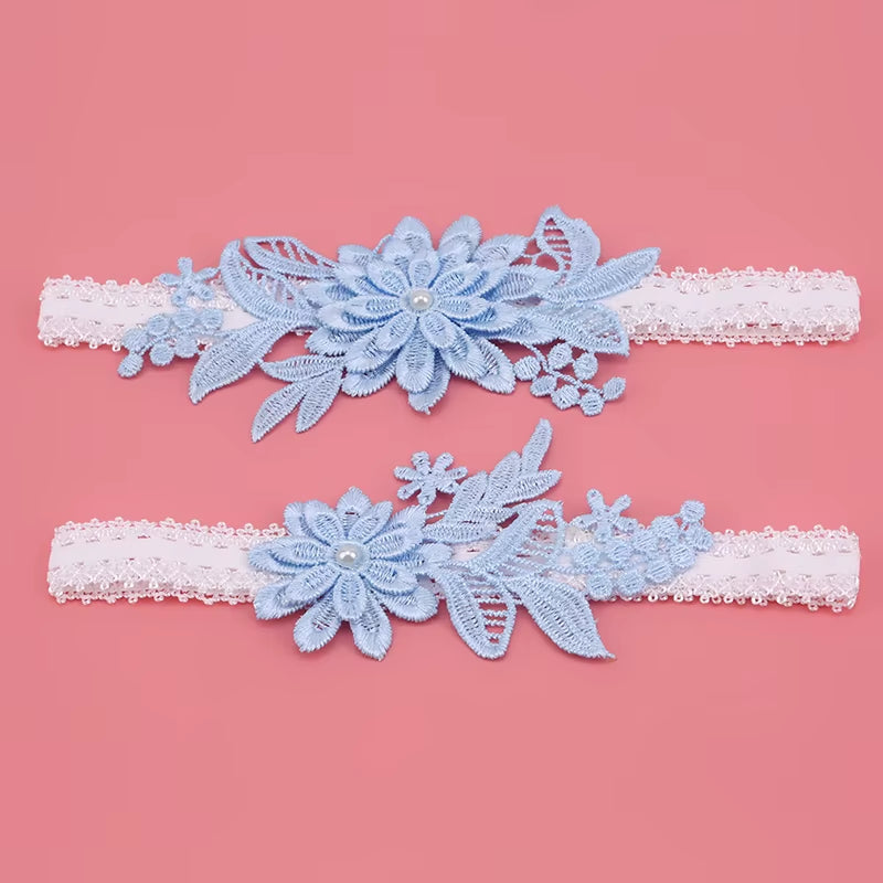 Elegant Lace 2-Piece Wedding Garter Set with Floral Embroidery for Brides